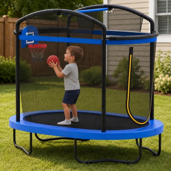 6FT Small Trampoline for Kids with Basketball Hoop, SHINPT Indoor & Outdoor Trampoline with Safety Enclosure Net, Heavy-Duty Jumping Mat and No-Gap Design, Mini Trampoline for Boys & Girls Ages 3+