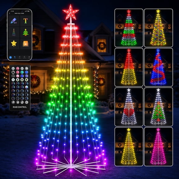 6FT Smart RGB Christmas Cone Tree Lights 191 LEDs App Remote Control DIY Music Sync Timer Indoor/Outdoor Xmas Holiday Yard Decoration