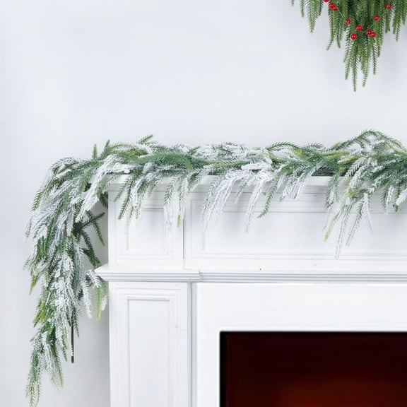 6FT Snow-Flocked Norfolk Pine Garlands,Double Color Cedar Garland, Realistic Christmas Artificial Garlands, Faux Greenery Garland, Christmas Decorations for Mantle, Fireplace,Table