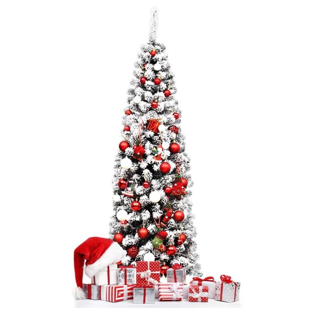 6FT Snow Flocked Pencil Christmas Tree Traditional Artificial Xmas Tree