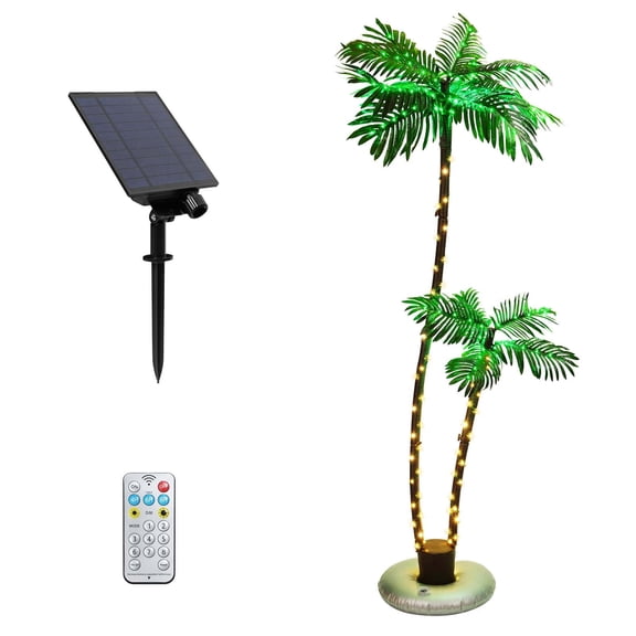 6FT Solar Lighted Palm Trees for Outside 2-Head Artificial Fake Tree Lights