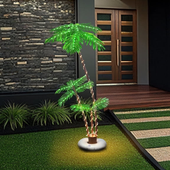 6FT Solar Palm Tree Light, 3-Head Waterproof Outdoor LED Palm Tree with Remote Control & Water Bag for Patio, Backyard