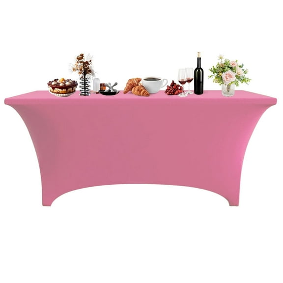 6FT Spandex Table Cover Rectangular Stretch Spandex Tablecloth, Table Clamps for Outdoor Picnic Beach Party Camping,Deep Pink, 1Pack