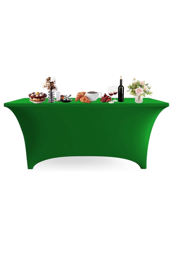 6FT Spandex Table Cover Rectangular Stretch Spandex Tablecloth, Table Clamps for Outdoor Picnic Beach Party Camping,Emerald Green, 1Pack