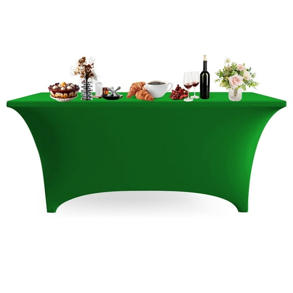 6FT Spandex Table Cover Rectangular Stretch Spandex Tablecloth, Table Clamps for Outdoor Picnic Beach Party Camping,Jade Green,1 Pack