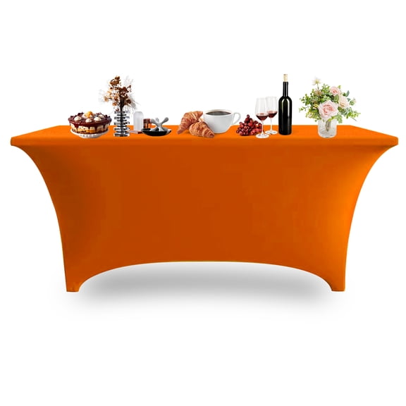 6FT Spandex Table Cover Rectangular Stretch Spandex Tablecloth, Table Clamps for Outdoor Picnic Beach Party Camping,Orange,1 Pack