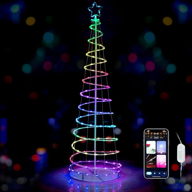 6FT Spiral Christmas Tree with 135 LED Lights, Outdoor Lighted