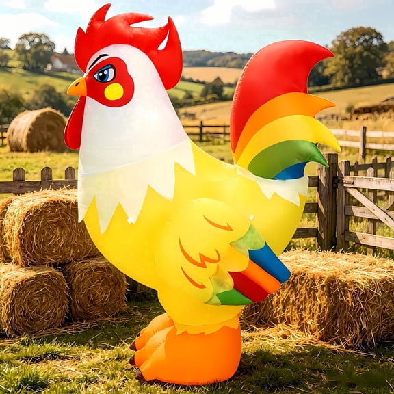 KINQUINN 6FT Spring Inflatable Chicken Outdoor Decorations, Farm Blow up Rooster with Built in LED Lights for Ranch Party Yard Patio Garden Lawn