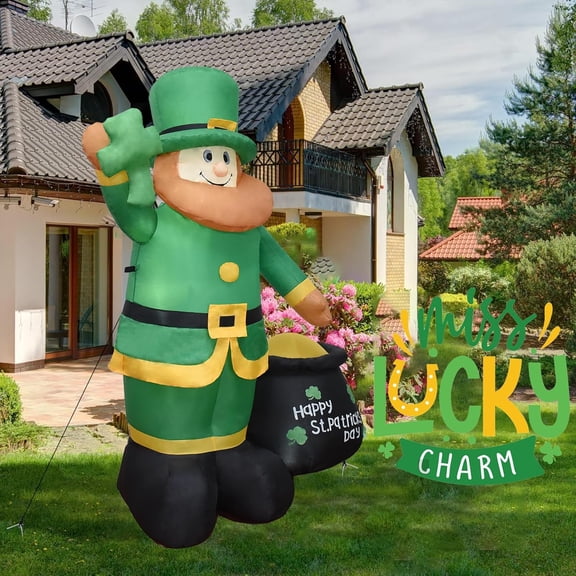 6FT St. Patrick's Day Inflatable Leprechaun Outdoor Decorations, Blow Up Leprechaun with Gold Coin Pot and LED Lights, Perfect for Party, Outdoor, Indoor, Garden, Lawn, Yard Holiday Decorations