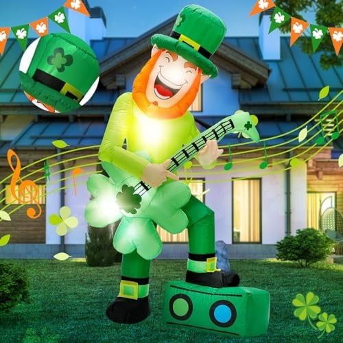 6FT St Patricks Day Leprechaun Inflatable Decorations Blow up Yard Decorations with Built in LED Lights for St. Patrick's Day Home Garden Lawn Party Outdoor Indoor Decor(Music)$$Garden & Patio