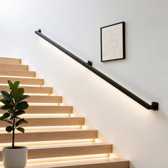 6FT Stair Railings Indoor, Wall-Mounted Metal Hand Rail for Indoor, Modern Black Metal Staircase Hand Rails 500lbs Load Capacity, Industrial Wall Mounted Handrails Outdoor for Loft Porch Deck