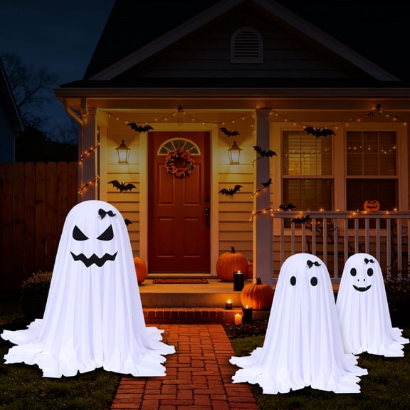 6FT Standing Halloween Ghost Decoration, Retractable Pole Floating Ghost Prop for Outdoor Yard Lawn, White Spooky Ghost with Water-Filled Base for Haunted House, Front Porch & Party Decor