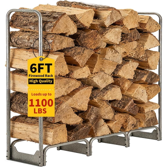 6FT Steel Firewood Rack with 600D Waterproof Oxford Cover - Heavy Duty Indoor/Outdoor Log Storage Organizer for Fireplace, Patio & Backyard