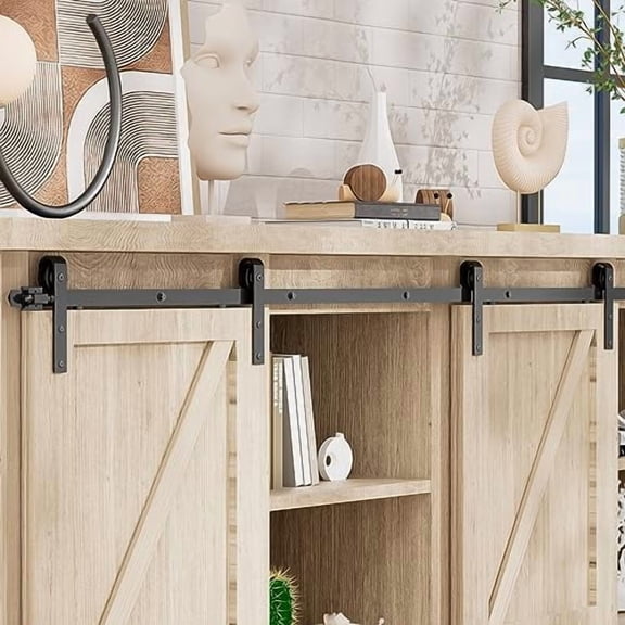6FT Super Mini Cabinet Small Sliding Double Barn Door Hardware Track Kit Apply for Storage Window TV Stand-Fit 18" Wide Door Panel-J Shape Hanger