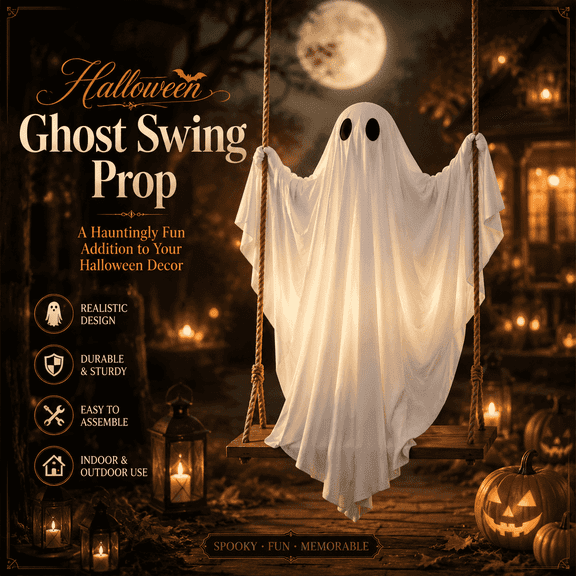 6FT Swinging Ghost with Remote, Life-Sized Halloween Decor, Spooky Glowing Outdoor Indoor Decoration for Porch, Yard & Tree