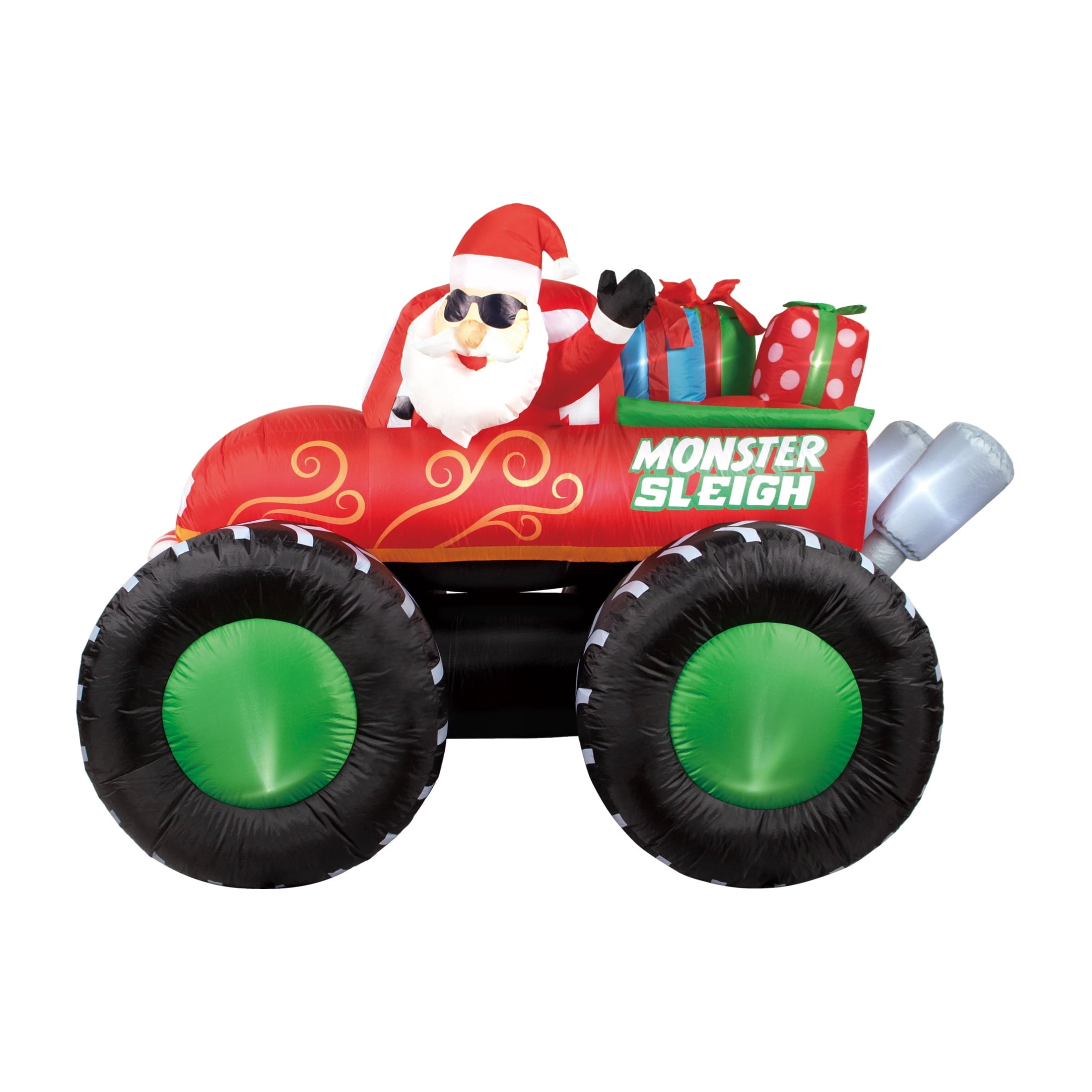 Multicolor Santa Monster Truck Sleigh Christmas Airblown Yard Inflatable, 6', by Holiday Time