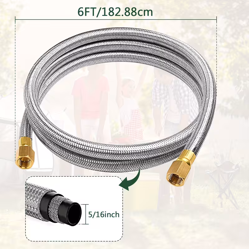 6FT Tainless Propane Hose Extension with 3/8" Female Flare Connectors