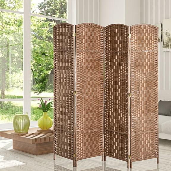 6FT Tall 4-Panel Wicker Weave Room Divider, Folding Privacy Screen, Portable Partition For Bedroom & Home Office, Natural