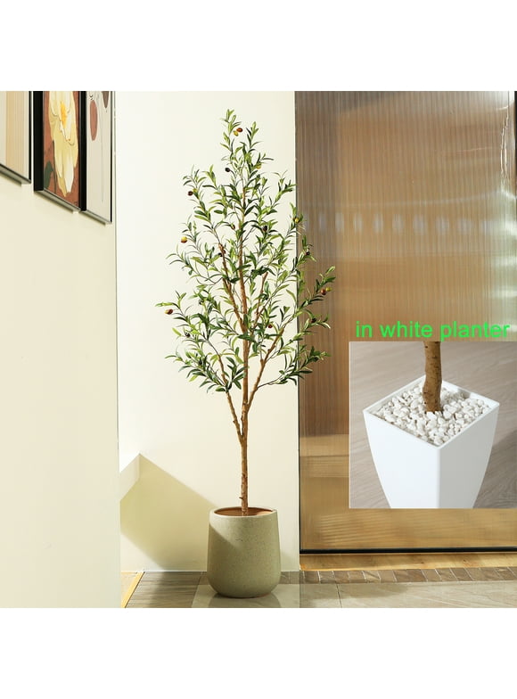 6FT Tall Artificial Olive Tree in Planter, 12 lb Indoor Outdoor Artificial Olive Plants, DR.PLANZEN
