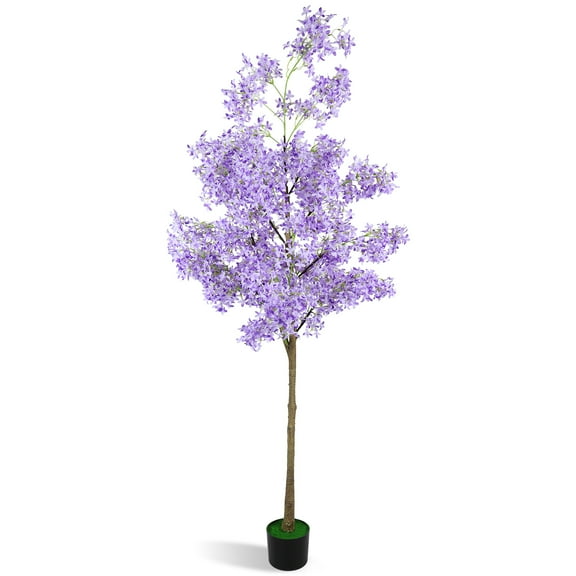 Artificial Winter Jasmine Tree 6FT Tall Faux Silk Plant with Plastic Nursery Pot, for Home Office Indoor Decor, Purple