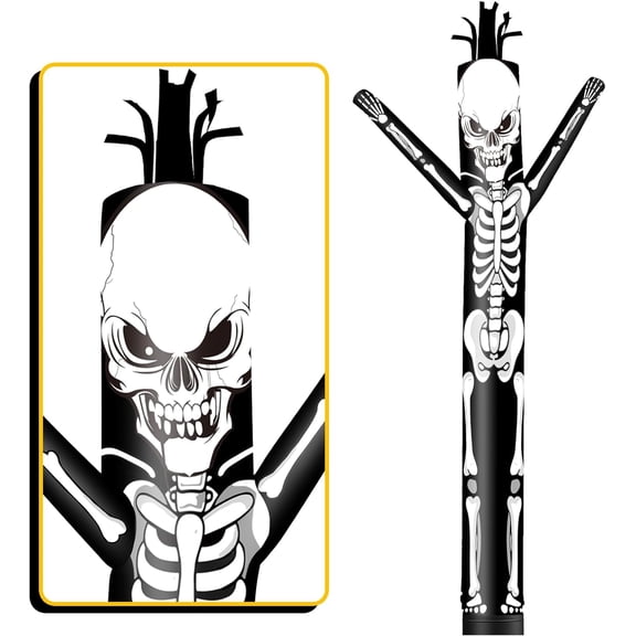 6FT Tall Halloween Skeleton Inflatable Tube Man (9''Diameter) Wacky Wavy Dancing Guy for Outdoor Decoration Advertising Business Promotion (Blower Not Included)