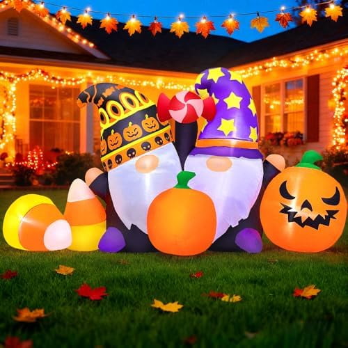 6FT Thanksgiving Inflatable Decoration, Built in LED Lights Blow Up Gnomes with Pumpkin/Sugar Decorations for Thanksgiving Party, Indoor, Outdoor, Garden, Yard Lawn Dcor$$Garden & Patio