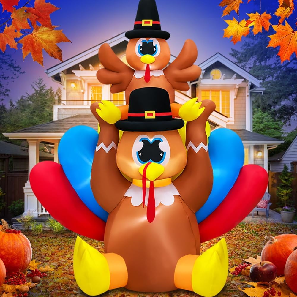 6FT Thanksgiving Inflatable Turkey Outdoor Decoration,LED Light Blow Up
