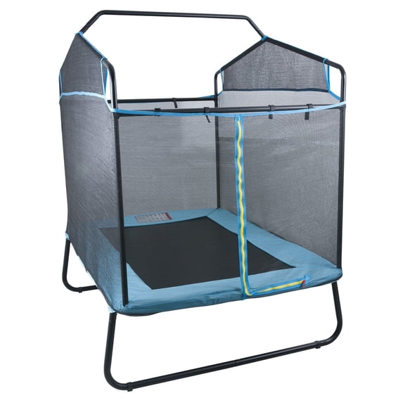 6FT Trampoline for Kids, 72 Inch Toddler Trampoline with Enclosure Net, Gymnastics Bar & Hammock, Indoor Outdoor Recreational Trampoline for 3+ Year Olds