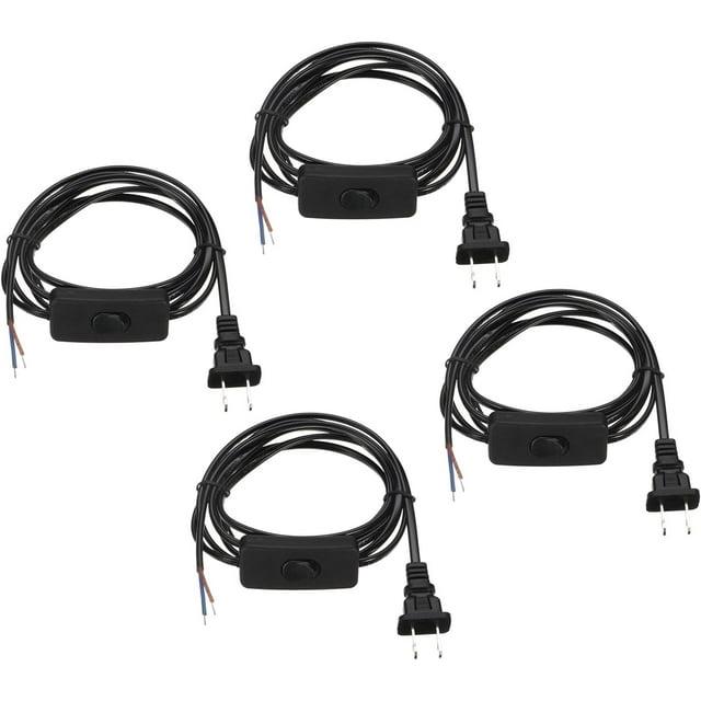 6FT US Plug Lamp Cord with Switch, 4Pcs 18/2 Replacement Power Wire