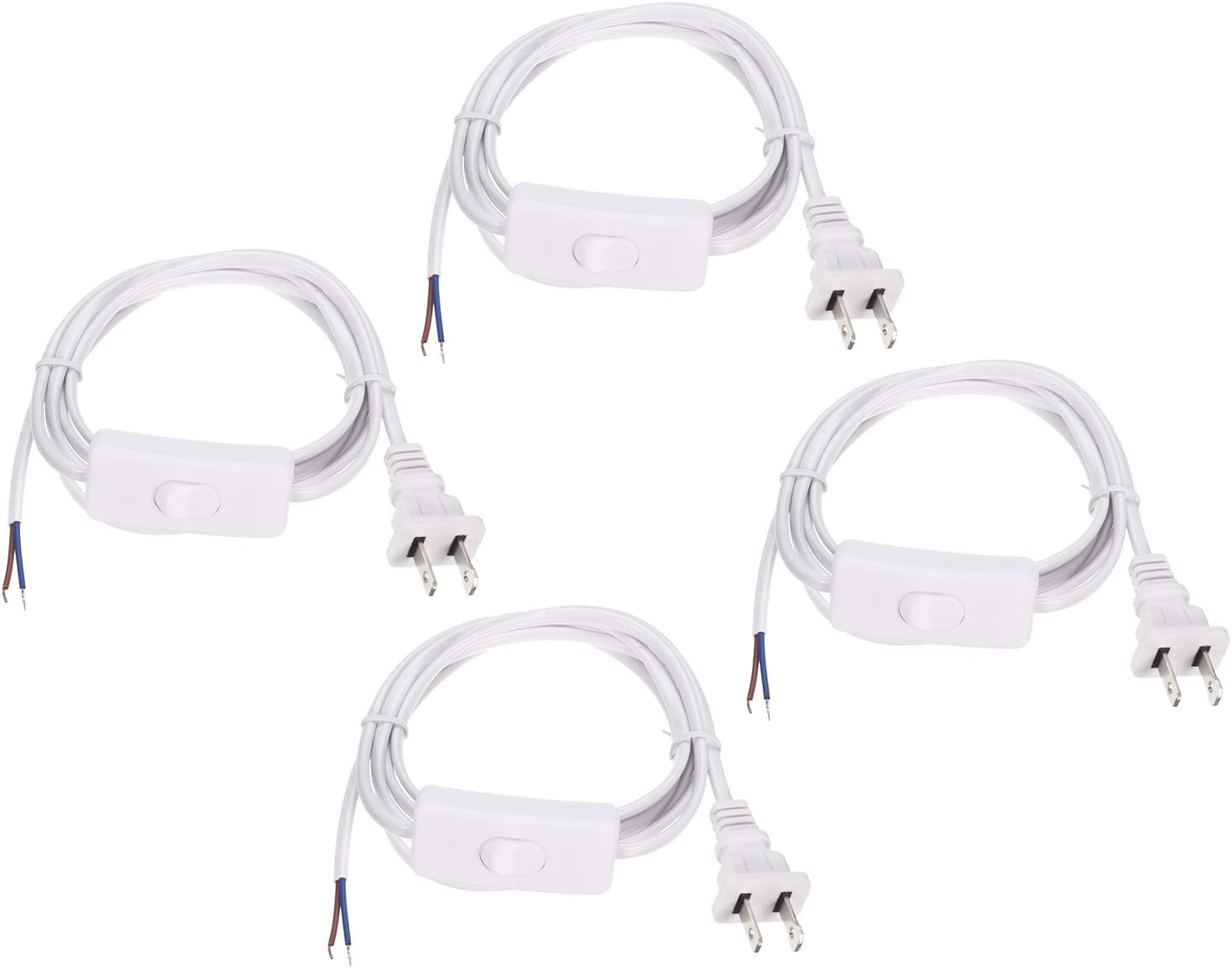 6FT US Plug Lamp Cord with Switch, 4Pcs 18/2 Replacement Power Wire
