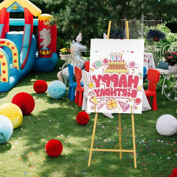 6FT Vintage Gold Metal Easel Stand, Large Adjustable Floor Easel for Displaying Pictures, Artwork, Wedding Signs, Posters with Chain Support