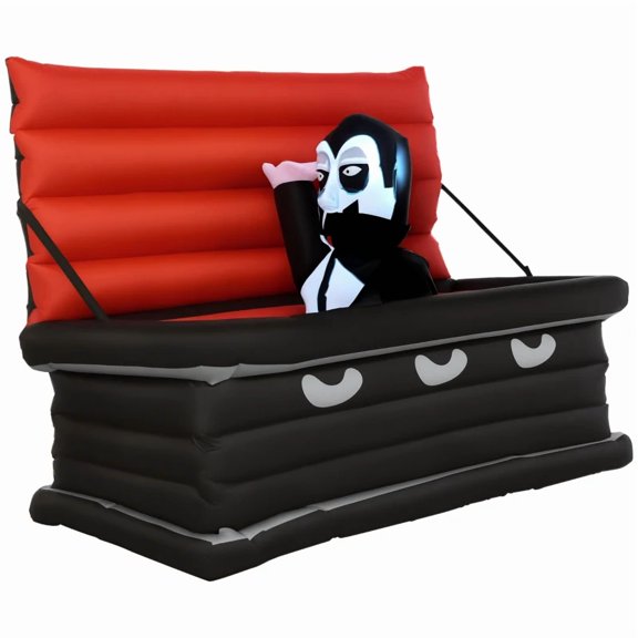 6FT W Halloween Inflatables Outdoor Decorations Vampire and Giant Coffin, Blow Up LED Yard Decor
