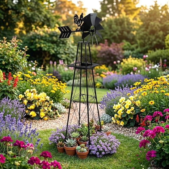6FT Windmill for Yard, Garden Windmill with Rooster Weather Vane, Heavy ...