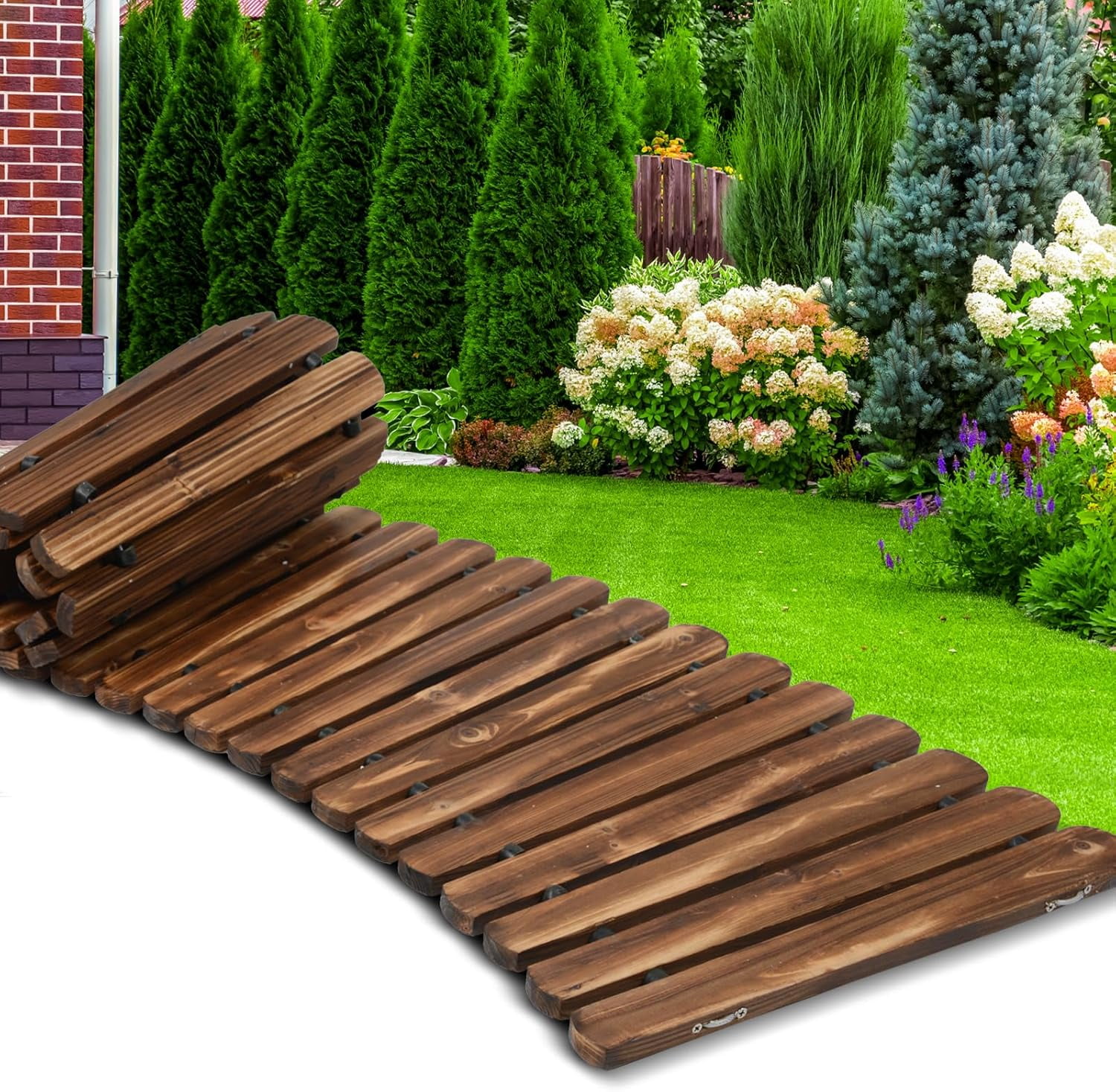 6FT Wooden Garden Pathway Curved - Roll Out Walkway for Natural Outdoor ...