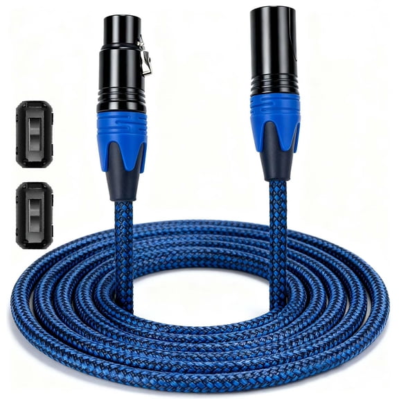6FT XLR Male to Female Microphone Cable, Blue | Dual Shielded, Oxygen-Free Copper, Nylon Braided, For Podcasting/Live Streams/Stage