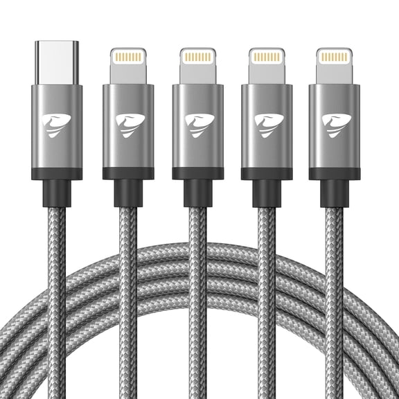 Aioneus USB C to Light-ning Charging Cable, 4Pack 3/3/6/10FT Nylon Braided Type C Fast Charging Cord Compatible with iPhone 14 13 12 11 Pro Max X XS XR 8 7 6s Plus SE, Grey