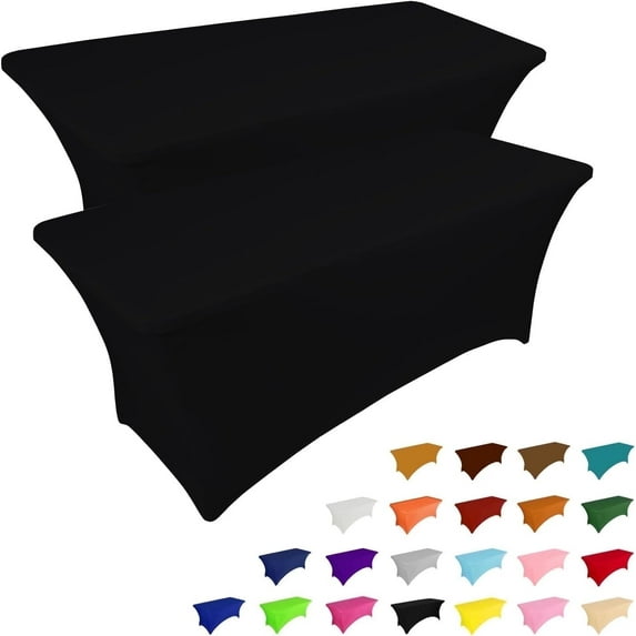 ICEANT 6FT Stretchable Table Cloth 2 Pack, Fitted Spandex Waterproof Table Cover for Rectangular Table, Elastic Wrinkle Resistant Tablecloths for Dining Wedding Party, Black