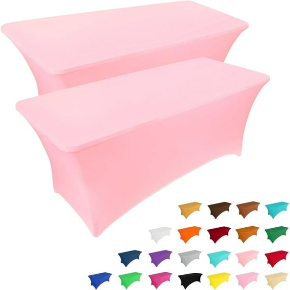 ICEANT 6FT Stretchable Table Cloth 2 Pack, Fitted Spandex Waterproof Table Cover for Rectangular Table, Elastic Wrinkle Resistant Tablecloths for Dining Wedding Party, Light Pink