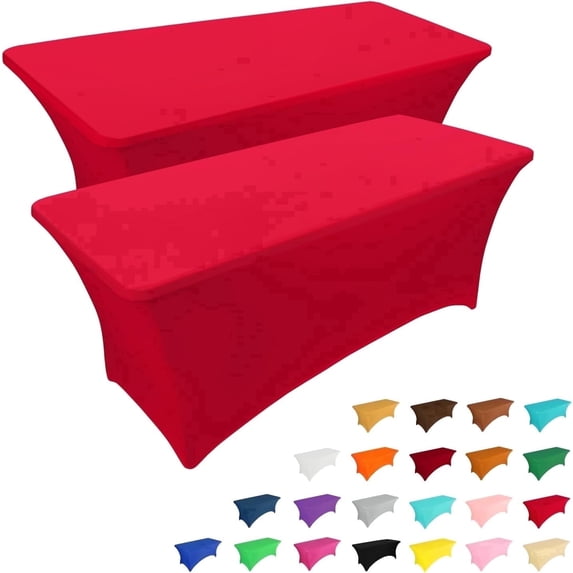 ICEANT 2 Pack 6FT Stretchable Tablecloth, Waterproof Spandex, Wrinkle Resistant for Dining、 Wedding Party, Red