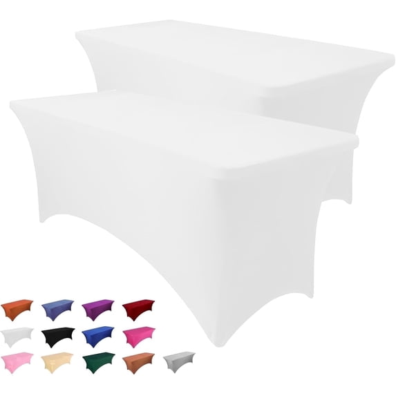 ICEANT 2 Pack 6FT Stretchable Tablecloth, Waterproof Spandex, Wrinkle Resistant for Dining、 Wedding Party, White