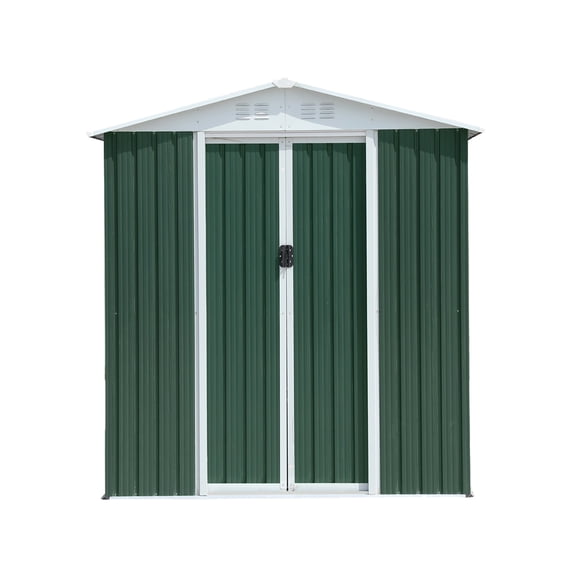 6FTx4FT Apex Roof Green Outdoor Tool Storage House Garden Shed With Aluminum Alloy Frame And Sliding Door
