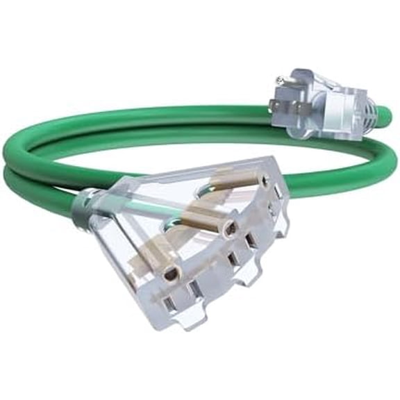 6Ft 12/3 Outdoor Extension Cord with 3-Outlets, Heavy Duty 12 Gauge 3 Prong Extension Cord Waterproof with Lighted end, 15A 12AWG 1875W SJTW, ETL Listed - Great for Garage, Garden and Home, Green
