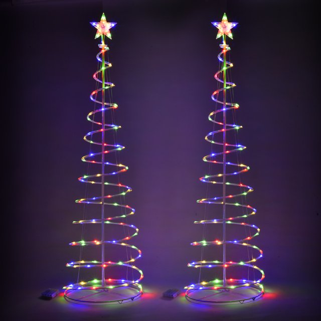 6Ft 182 LED Spiral Christmas Tree Light Star Multicolor Decoration