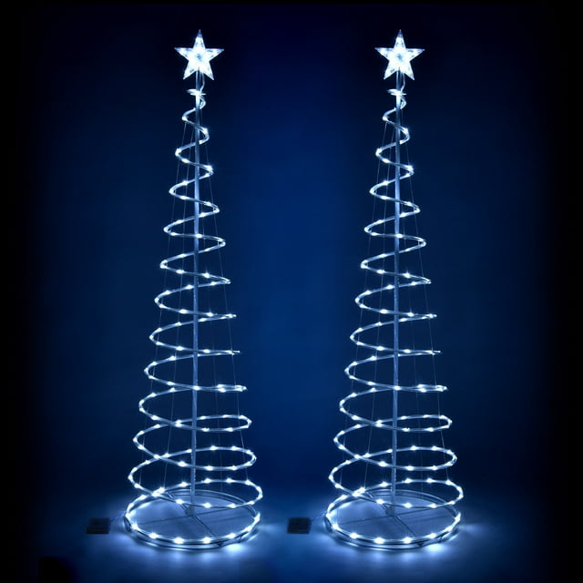 6Ft 182 LED Spiral Christmas Tree Light Star Topper Cool White Decor