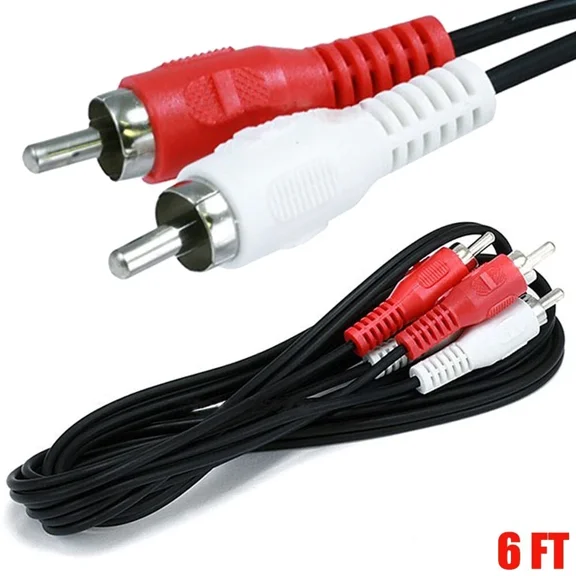 6Ft 2-Rca Male To Male Stereo Audio Composite Cable L R Plug Cord Hdtv Dvd Vcd