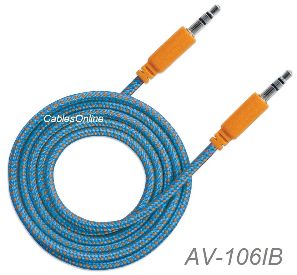 6Ft 3.5Mm Stereo Trs Male To Male Braided Audio Cable, Blue/Orange, 352819