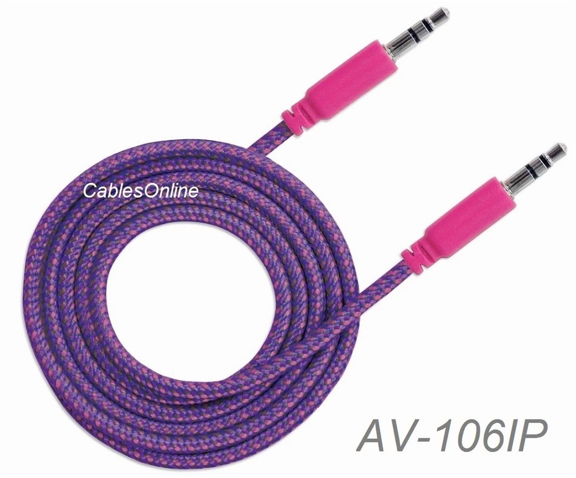 6Ft 3.5Mm Stereo Trs Male To Male Braided Audio Cable, Purple/Pink, 352833