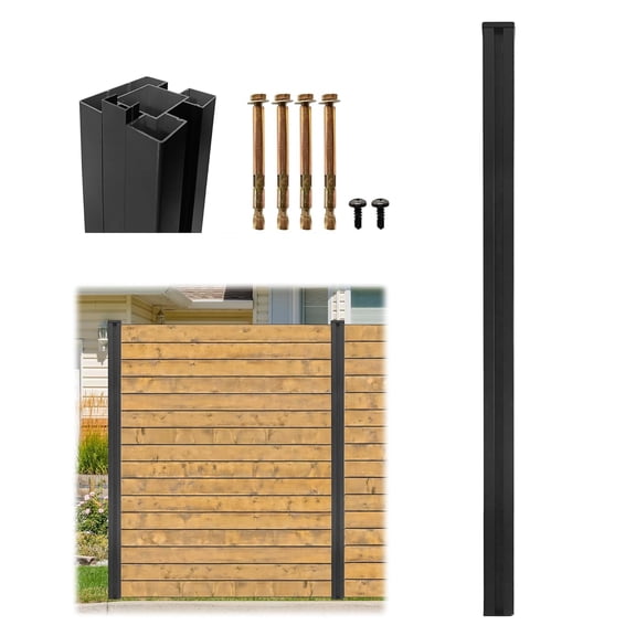 6Ft Aluminum Fence Post 3-Way Adjustable 0 /90 /180 Rustproof Matte Black Privacy Fence Post Kit No Dig