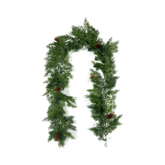 6Ft Artificial Norfolk Pine Garland with Pine Cones, Real Touch Winter Pine Garland, Green Artificial Greenery Garland for Table, Mantle, Wall, Indoor, Outdoor Christmas Decorations