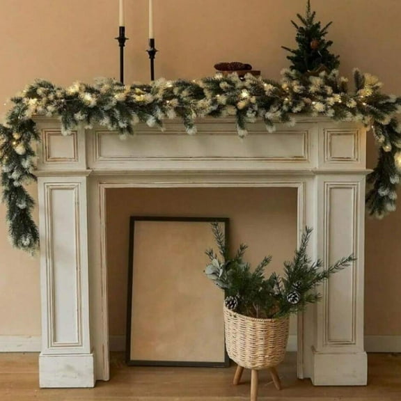 6Ft Artificial Norfolk Pines Garland with LED Lights, Christmas Pines Garland Decoration, Winter Greenerys Garland for Holiday Party Fireplace Stairs Table Centerpiece Decor